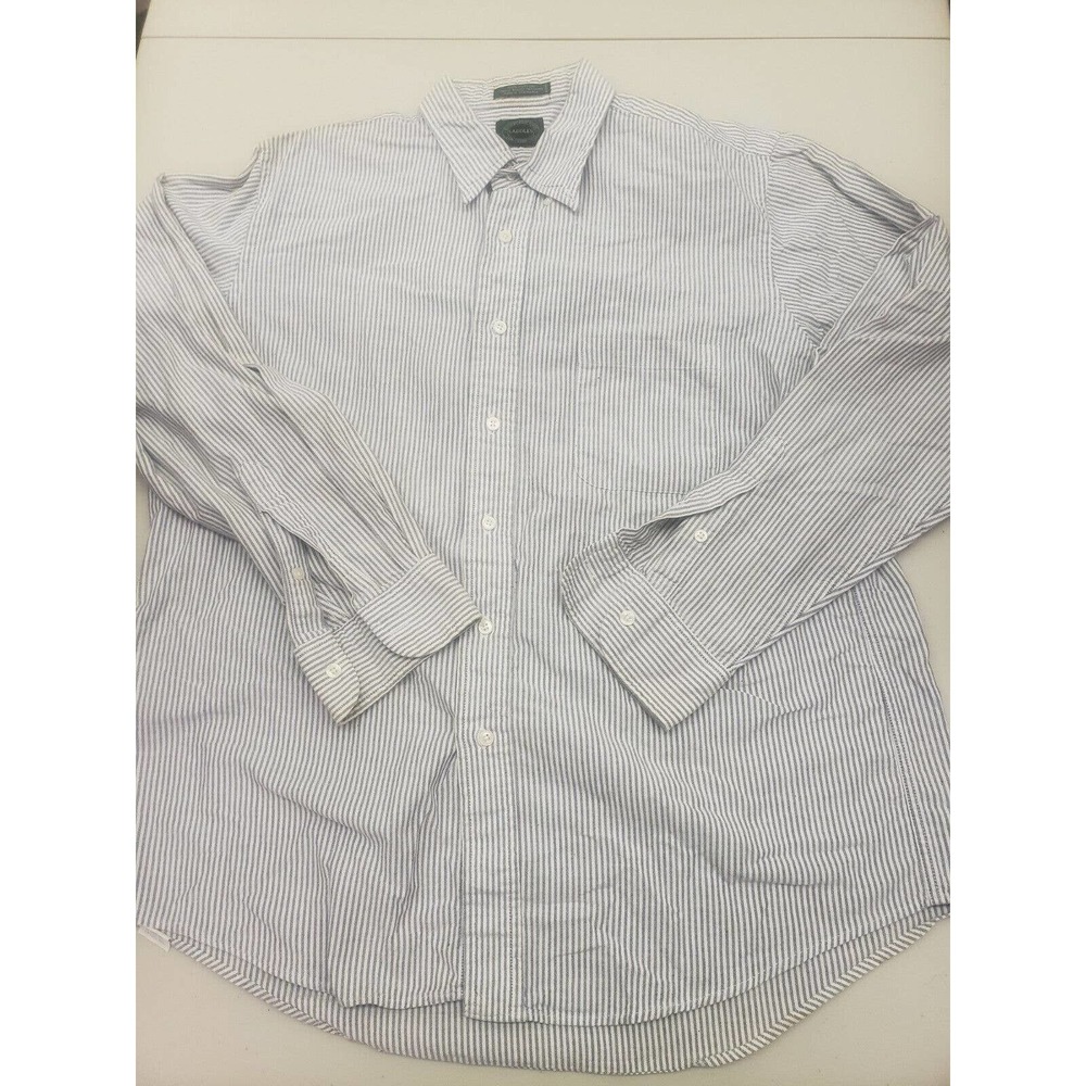 Saddles Mens Blue Striped Long Sleeve Button Up Shirt Size 16.5-35